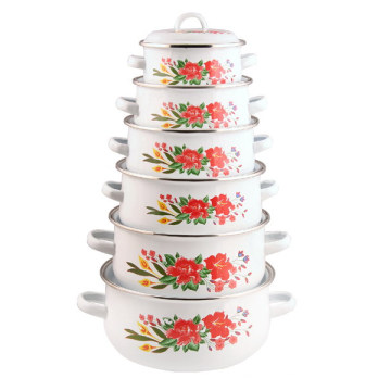 6PCS White Enamel Casserole with Enamel Cover